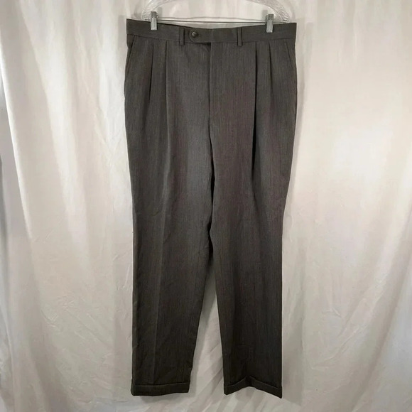 Saks Fifth Avenue Wool Dress Pants Men's 38 Grey Pleated Dry Clean Mid Rise - Picture 1 of 9
